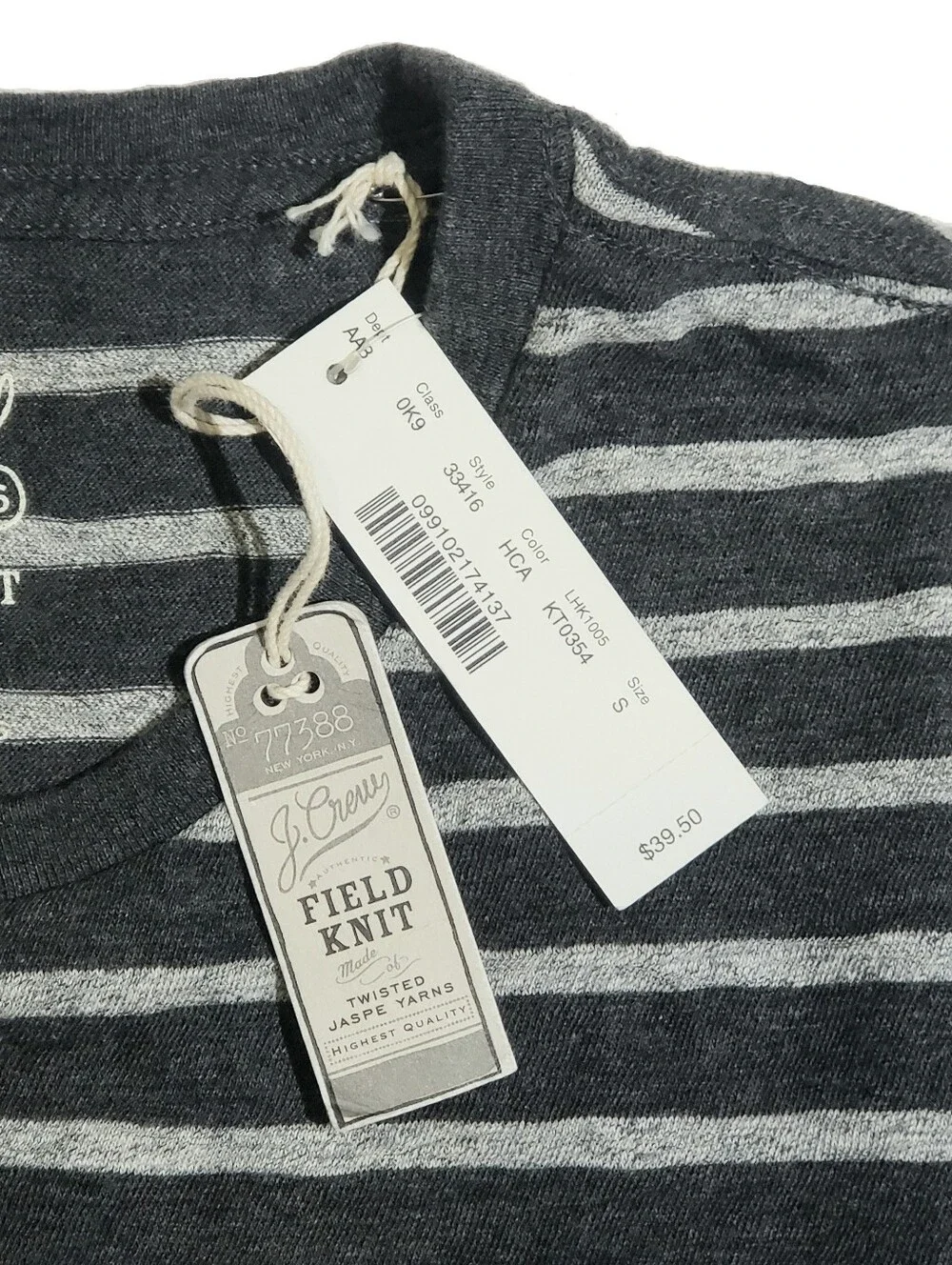 J Crew Mens Jaspe Field Knit Striped Tee Shirt SMALL Charcoal Gray NWT Deadstock